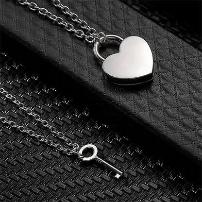 Romantic Key and Heart Couple Necklace Set | Stainless Steel Lock and Key Pendant for Lovers