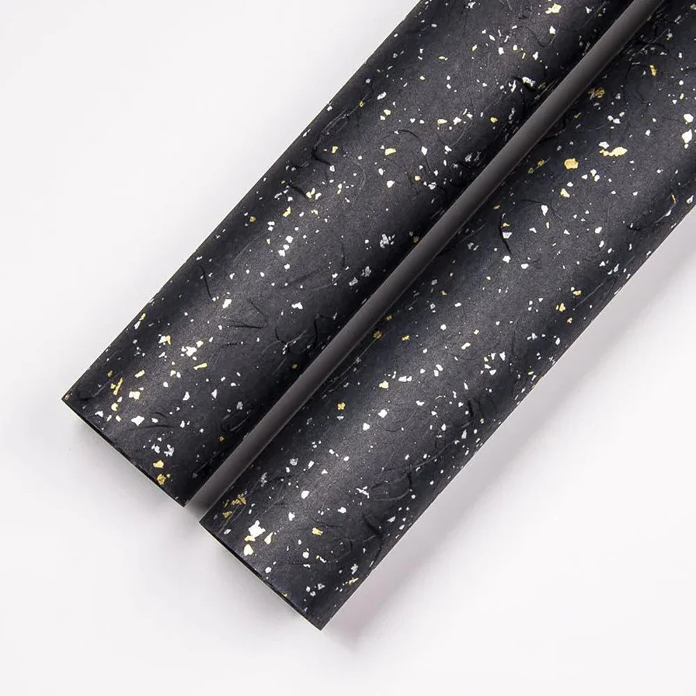 Korean Floral Wrapping Paper Set | 5 Sheets with Gold and Silver Sparkles