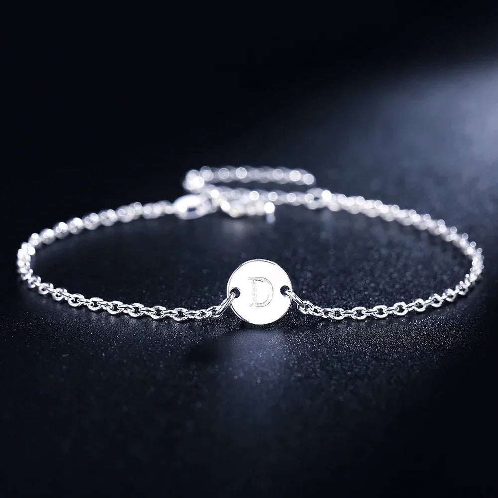 New trend 925 sterling Silver 26 letter cards Chain Bracelets for Women Fashion wedding Party fine Jewelry Christmas Gifts