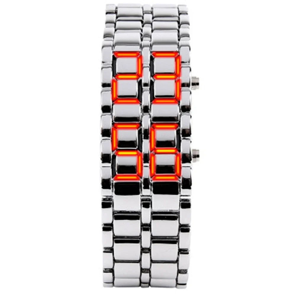 Men's Digital Lava LED Watch | Full Metal Sport Watch with Red Blue Display