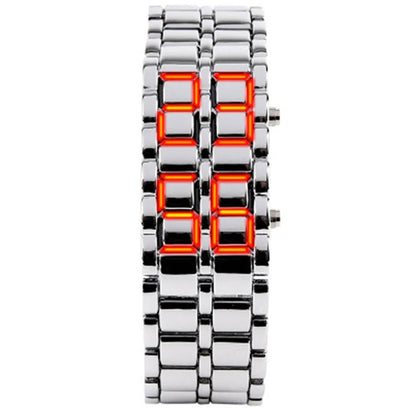 Men's Digital Lava LED Watch | Full Metal Sport Watch with Red Blue Display