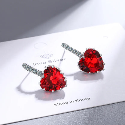 Natural Garnet Red Ruby Heart Stud Earrings | 925 Sterling Silver Jewelry for Women