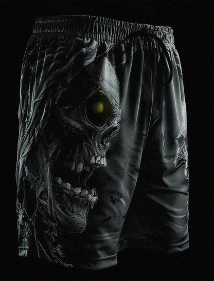 Men's Skull Long Swim Trunks Surf Trunks Shorts Fashion Street Trend Casual Daily Vacation with Elastic Waist Designer Clothing