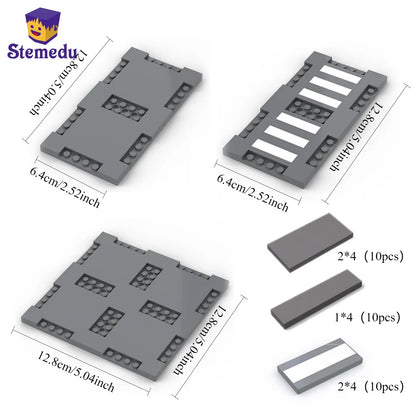 City Road Street Baseplate Building Blocks | Pedestrian Crossing Base Compatible with Major Brands