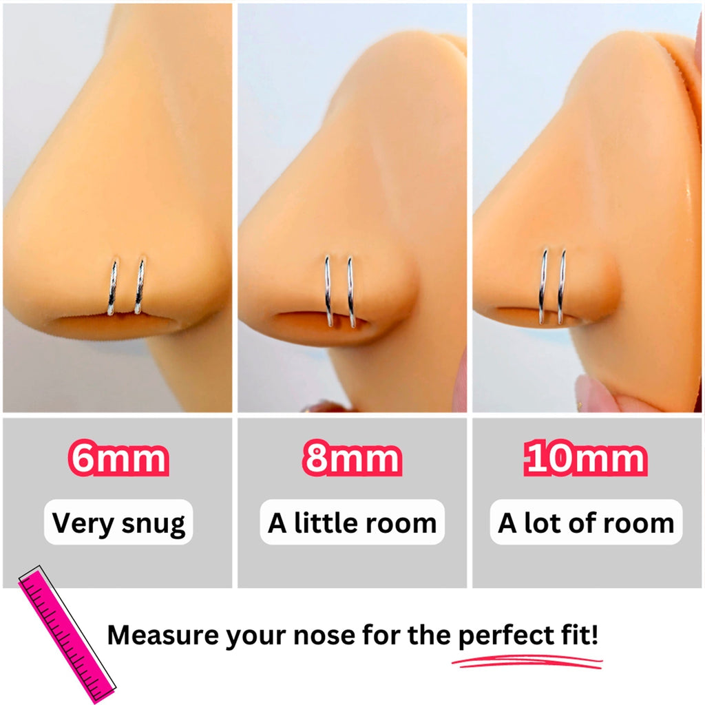 Double Hoop Nose Solid 14k Rose Gold Spiral Nose Ring 20G 8mm Right