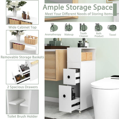 Slim Bathroom Cabinet Wooden Toilet Organizer with Deep Slide Out Drawers