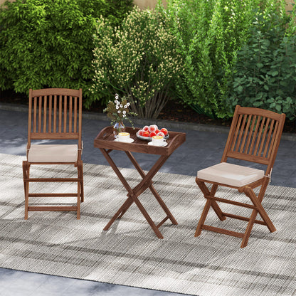 Solid Teak Wood Tray Table with Removable Tray Top for Patio and Garden