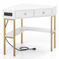 Triangle Corner Desk with Charging Station with 2 Drawers and Storage Shelf