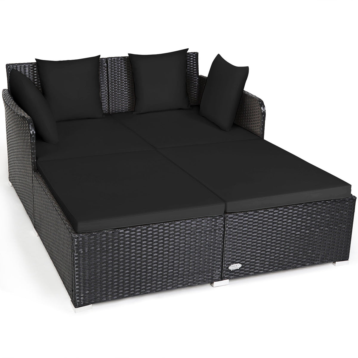 Spacious Outdoor Rattan Daybed with Upholstered Cushions and Pillows