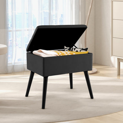 Velvet Storage Ottoman with Solid Wood Legs for Living Room Bedroom