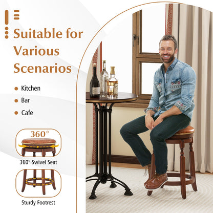 29 Inch Swivel Bar Stool Set of 2 with Upholstered Seat and Rubber Wood Frame-29 inches