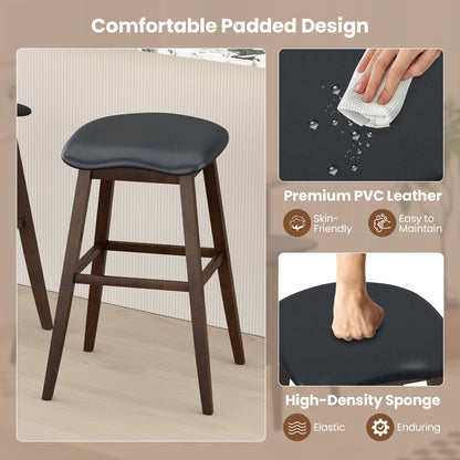 Swivel Bar Stools Set of 2 with Padded Contoured Seat and Footrest-Black & Brown