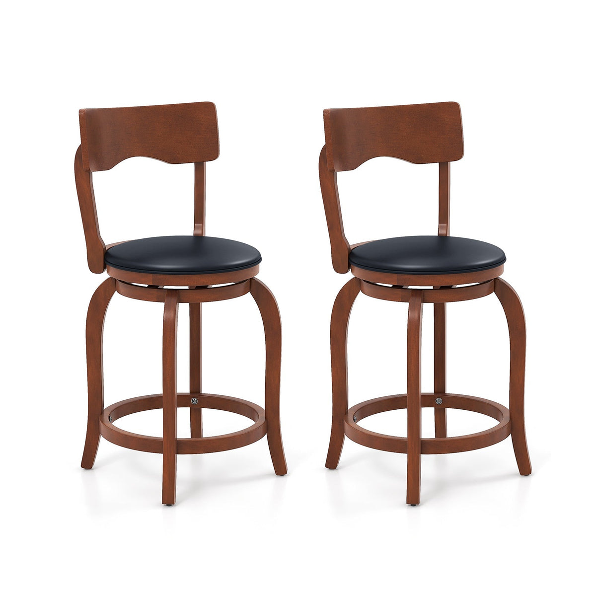 Swivel Bar Stools Set of 2 with Rubber Wood Frame and Upholstered Seat