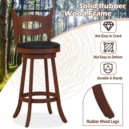 2 Pieces 24/29 inch Swivel Bar Stools with Curved Backrest and Seat Cushions