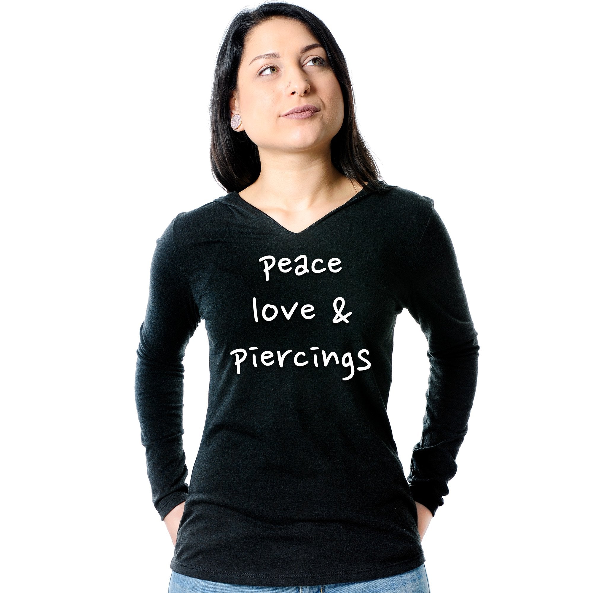 Peace Love & Piercings Black Tapered Long Sleeve Hoodie