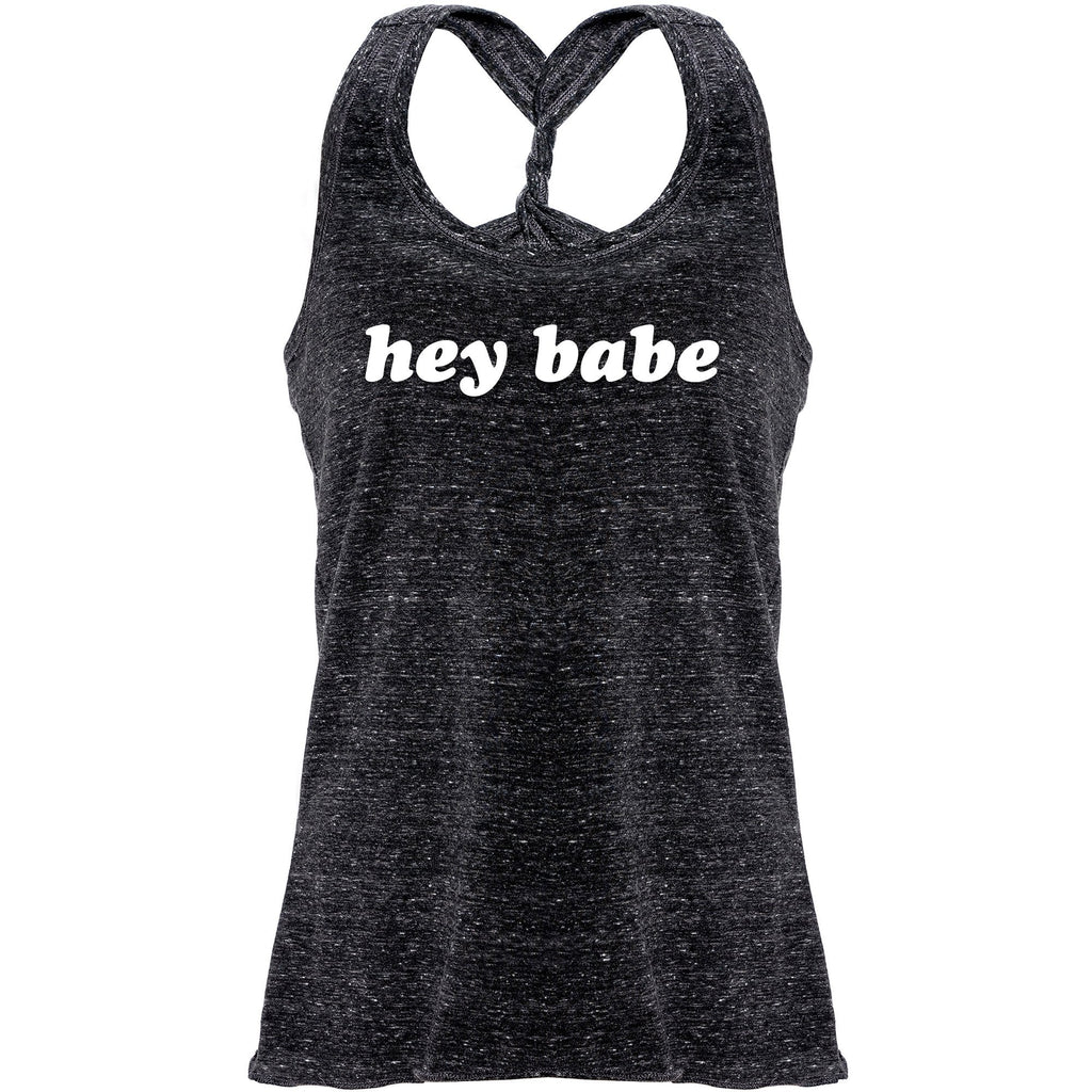 Hey Babe Black Gray Cosmic Twist Back Tank Top
