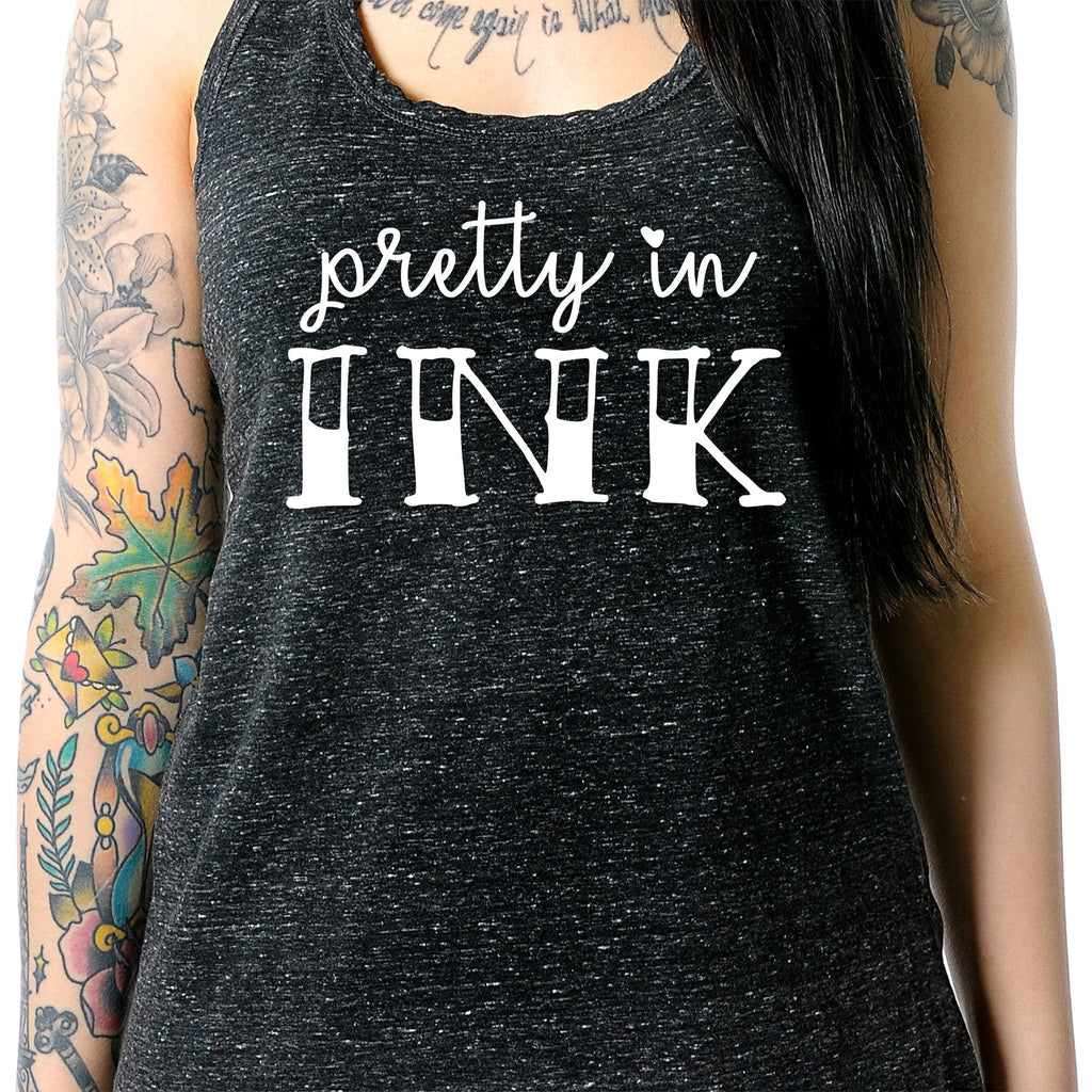 Pretty in Ink Black Gray Cosmic Twist Back Tank Top
