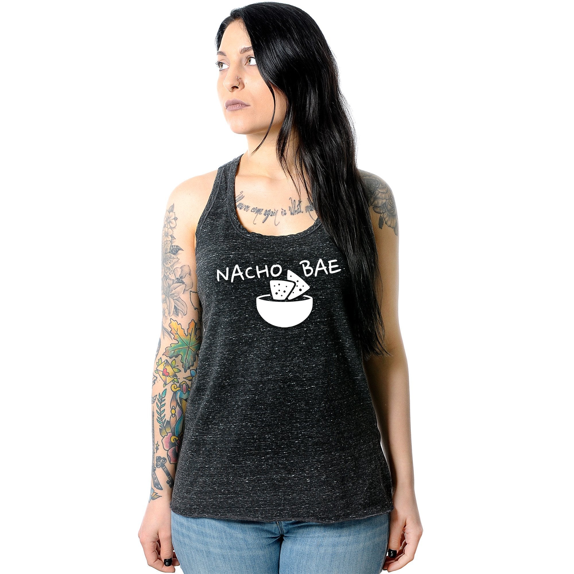 Nacho Bae Black Gray Cosmic Twist Back Tank Top