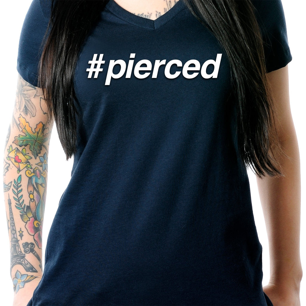 hashtag pierced Black Tapered V-Neck Tee Shirt