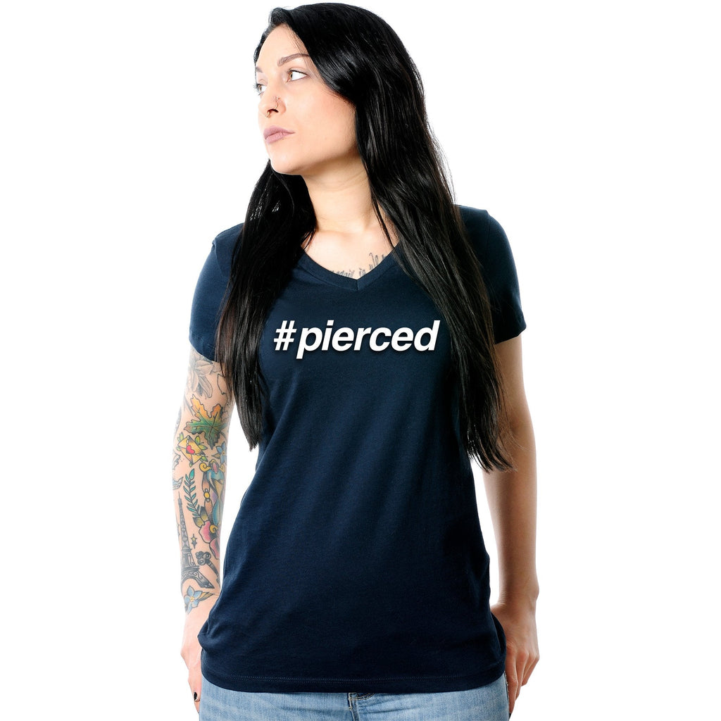 hashtag pierced Black Tapered V-Neck Tee Shirt
