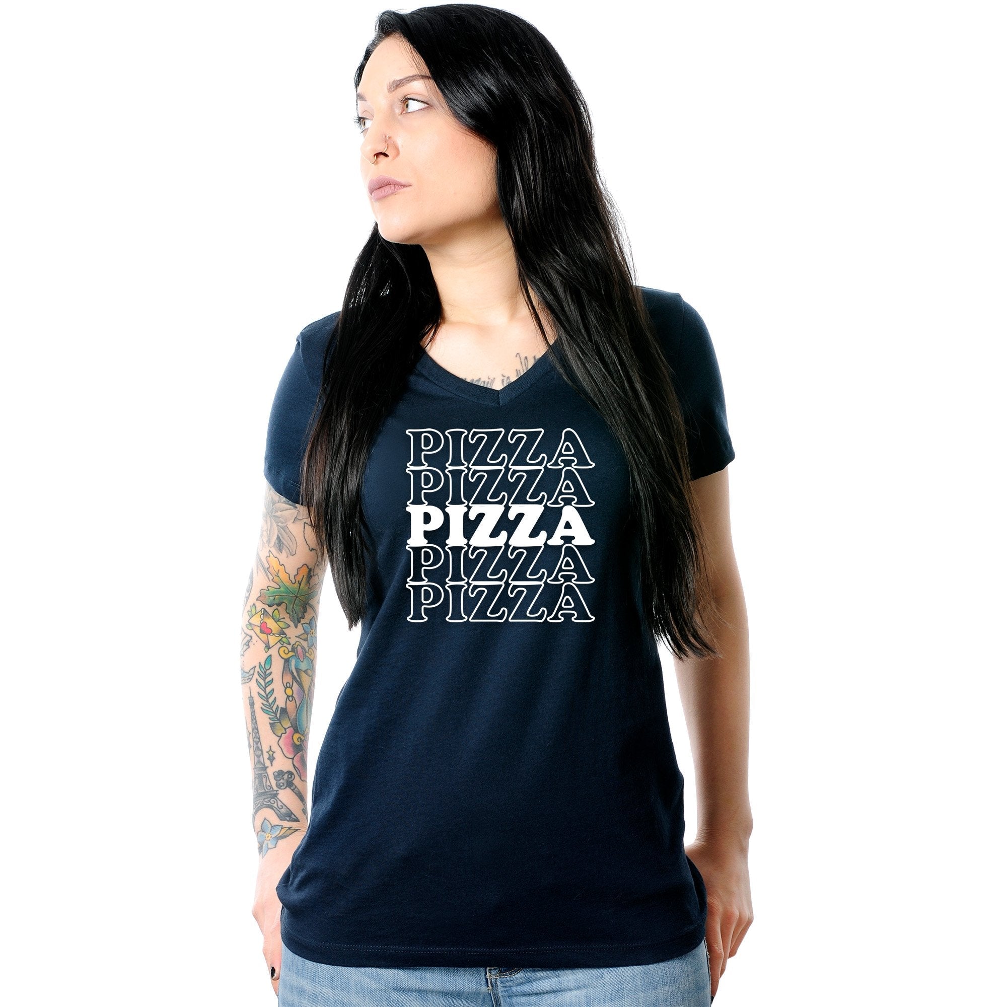 Pizza Pizza Pizza Pizza Pizza Tapered V-Neck Tee Shirt