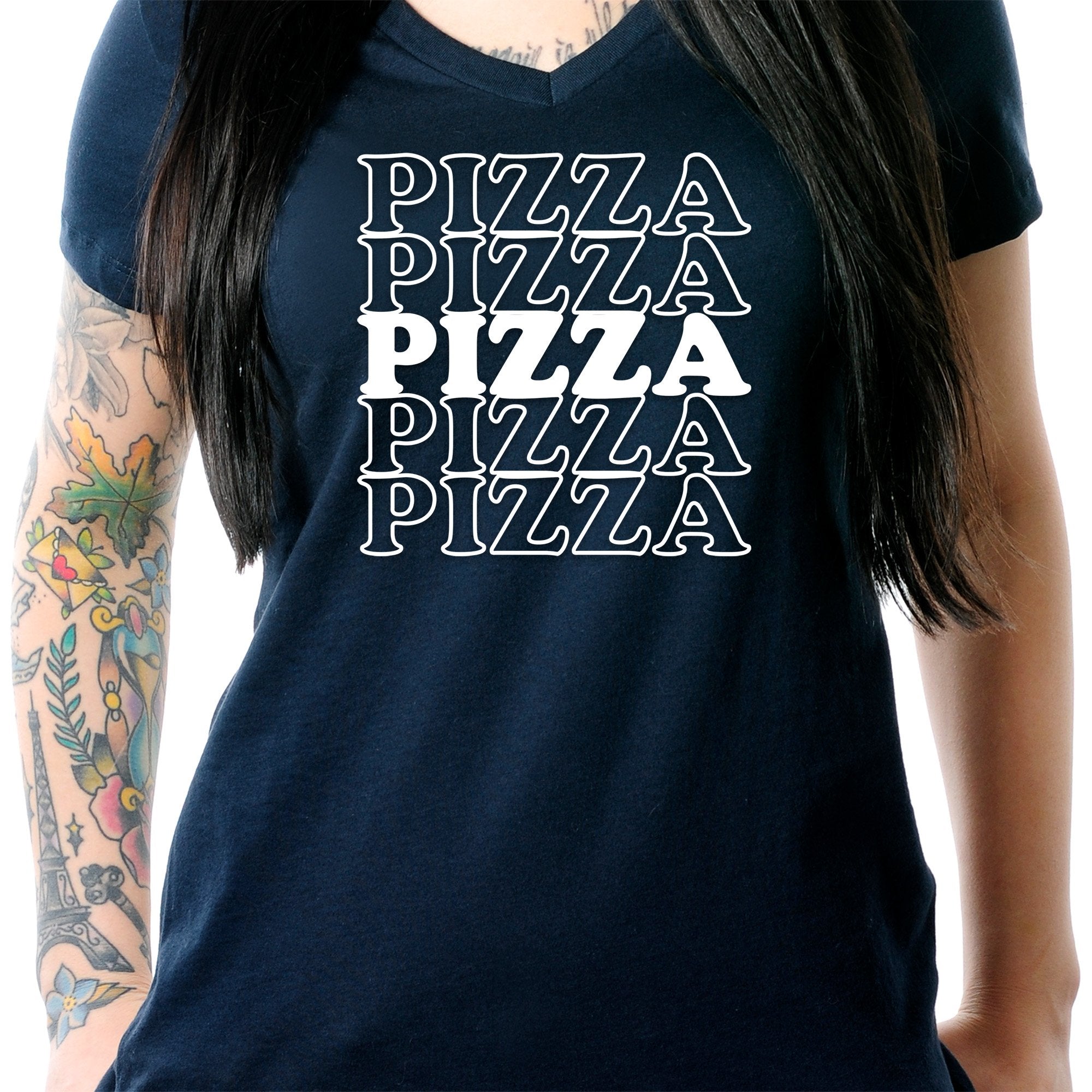 Pizza Pizza Pizza Pizza Pizza Tapered V-Neck Tee Shirt