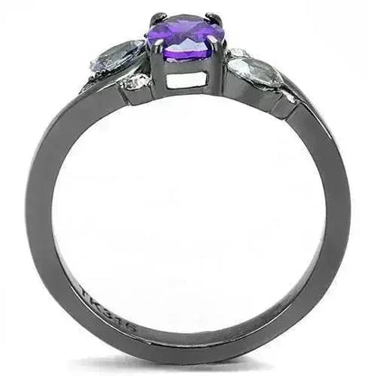 TK3169 IP Gun Black Stainless Steel Ring | AAA CZ Tanzanite | Femstylo