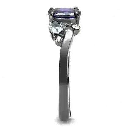 TK3169 IP Gun Black Stainless Steel Ring | AAA CZ Tanzanite | Femstylo
