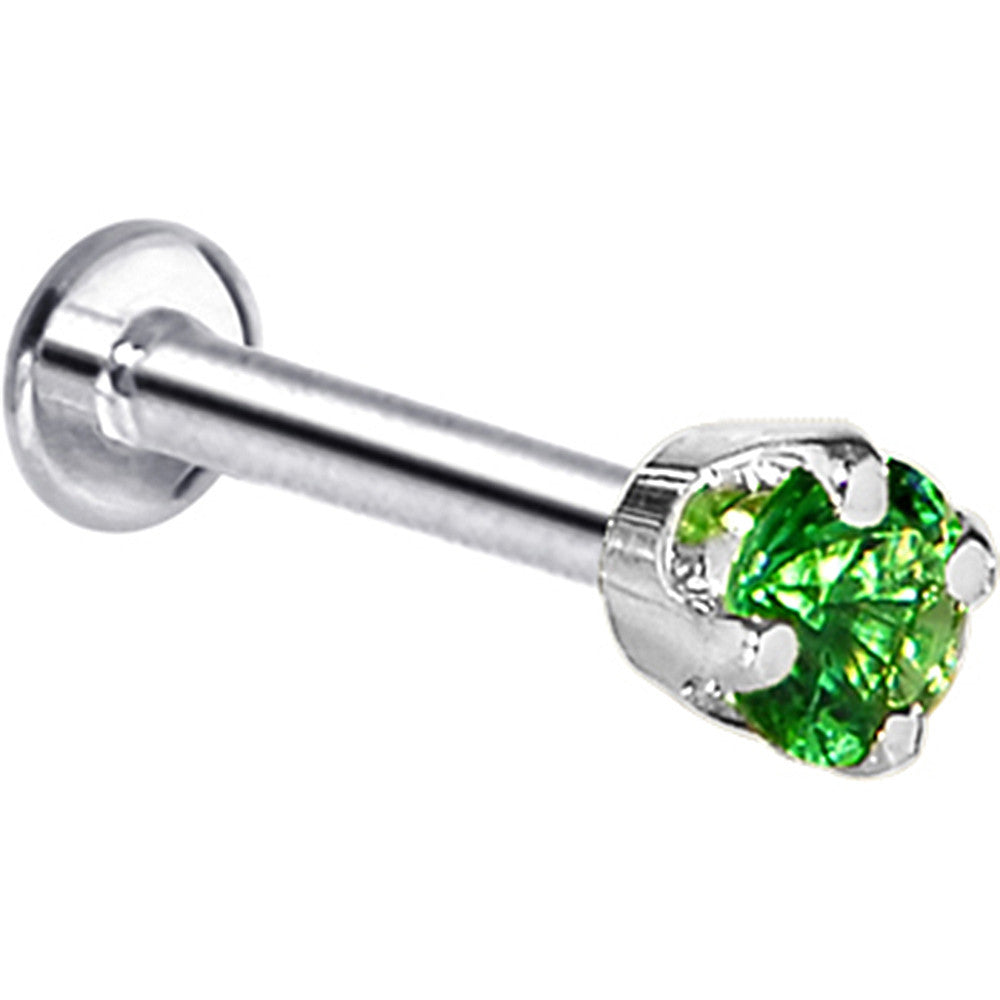 16G Solid 14K White Gold 3mm Green Cubic Zirconia Tragus Earring Stud