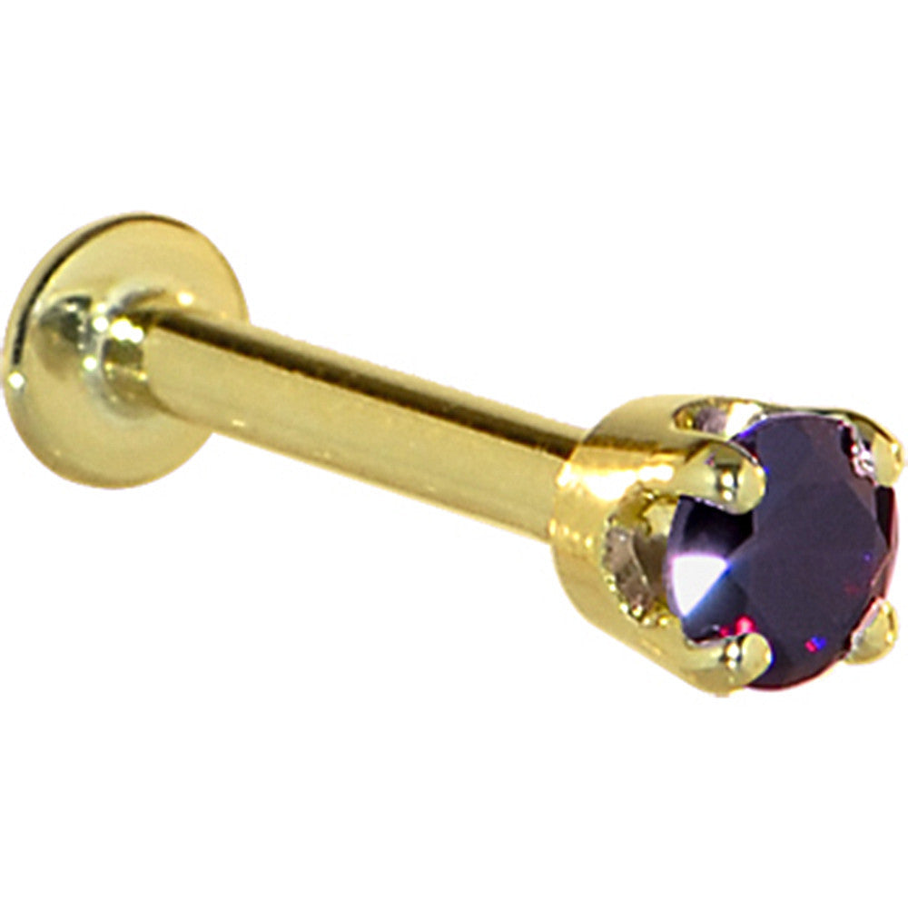 16G Solid 14K Yellow Gold 3mm Amethyst Cubic Zirconia Tragus Earring Stud