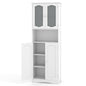 64.5 Inches Tall Bathroom Storage Cabinet with Frost Glass Doors and Shelves