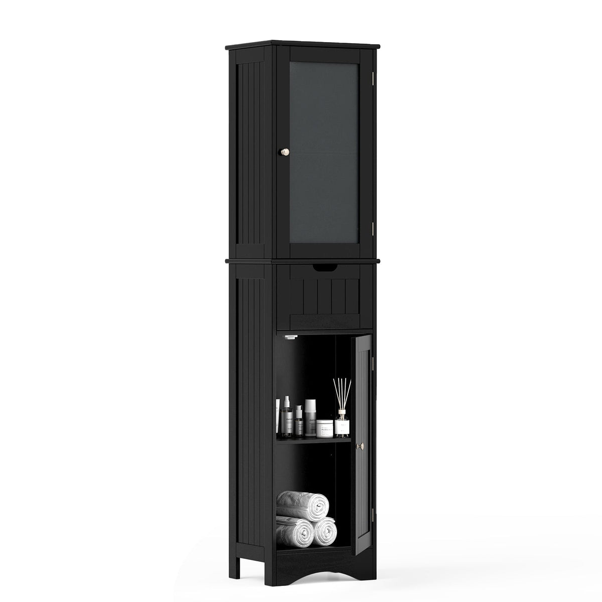 Tall Floor Storage Cabinet with 2 Doors and 1 Drawer for Bathroom