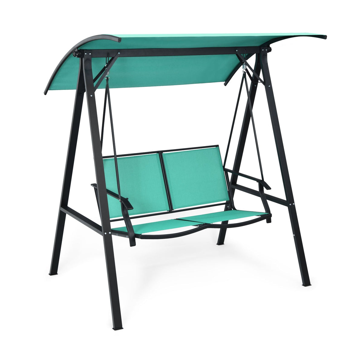 Outdoor Porch Steel Hanging 2-Seat Swing Loveseat with Canopy