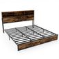 Twin/Full/Queen/King Size Bed Frame with Storage Headboard Industrial Metal Platform Bed