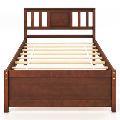 Wooden Platform Bed with Headboard and Slat Support-Queen Size