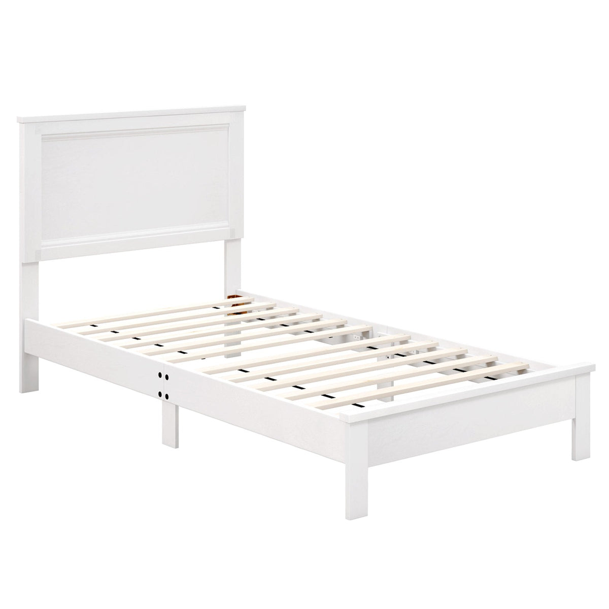 Twin Size Wooden Bed Frame with Headboard and Slat Support