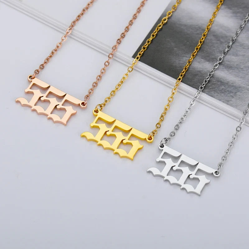 Vintage 111 444 555 666 777 888 999 Angel Number Necklace For Women Stainless Steel Chains Collar Choker Goth Aesthetic Jewelry