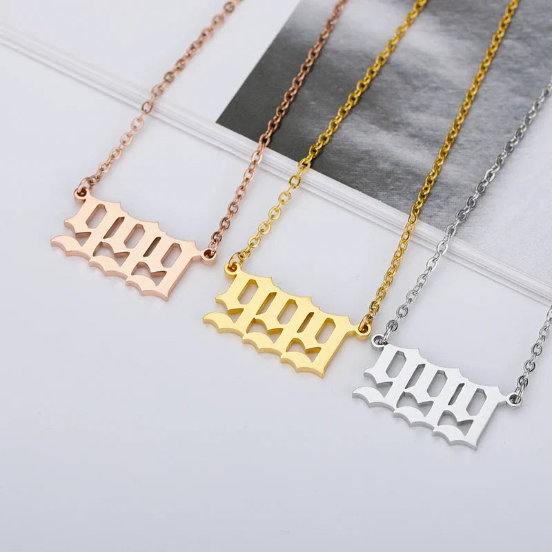 Vintage 111 444 555 666 777 888 999 Angel Number Necklace For Women Stainless Steel Chains Collar Choker Goth Aesthetic Jewelry