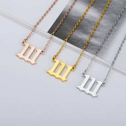 Vintage 111 444 555 666 777 888 999 Angel Number Necklace For Women Stainless Steel Chains Collar Choker Goth Aesthetic Jewelry