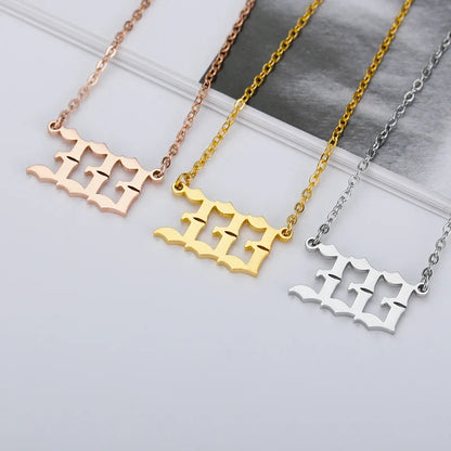 Vintage 111 444 555 666 777 888 999 Angel Number Necklace For Women Stainless Steel Chains Collar Choker Goth Aesthetic Jewelry