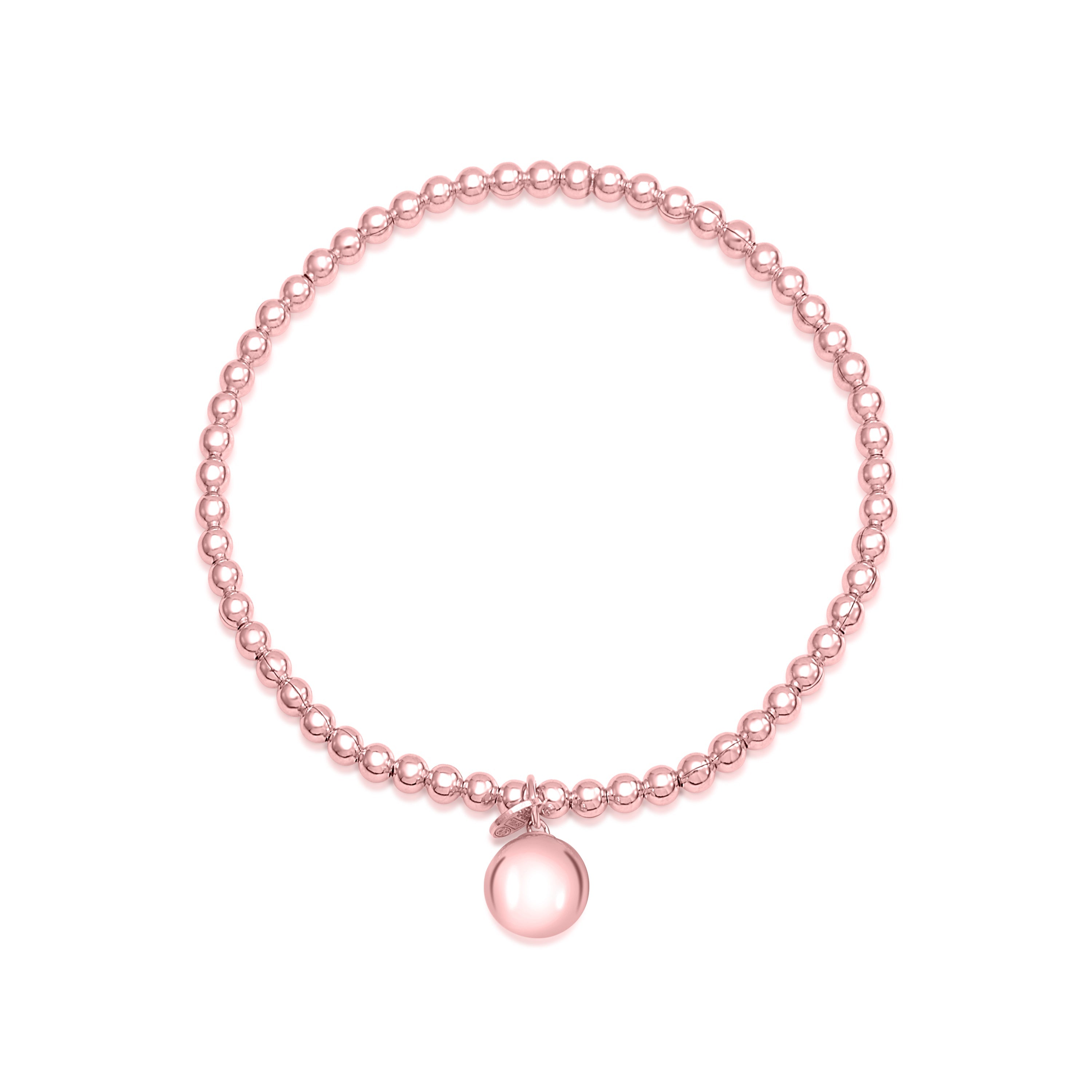 Sterling Silver 925 Polished Bead Stretch Bracelet with Ball Accent Charm