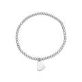 Sterling Silver 925 Polished Bead Stretch Bracelet with Heart Accent Charm