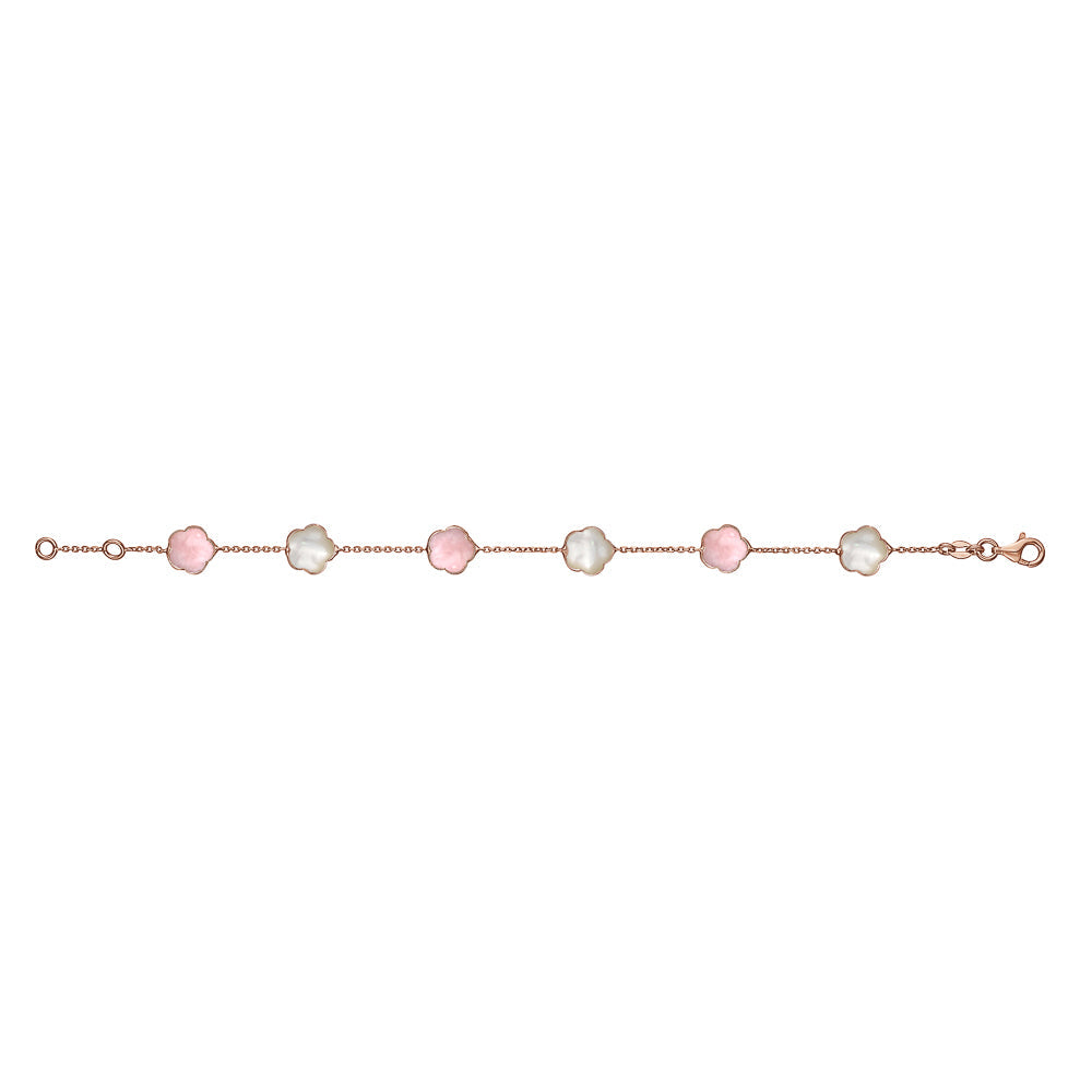 14K Rose Gold Bracelet Flower Shape Cabochon Pink Opal and Mother of Pearl Italy 7"