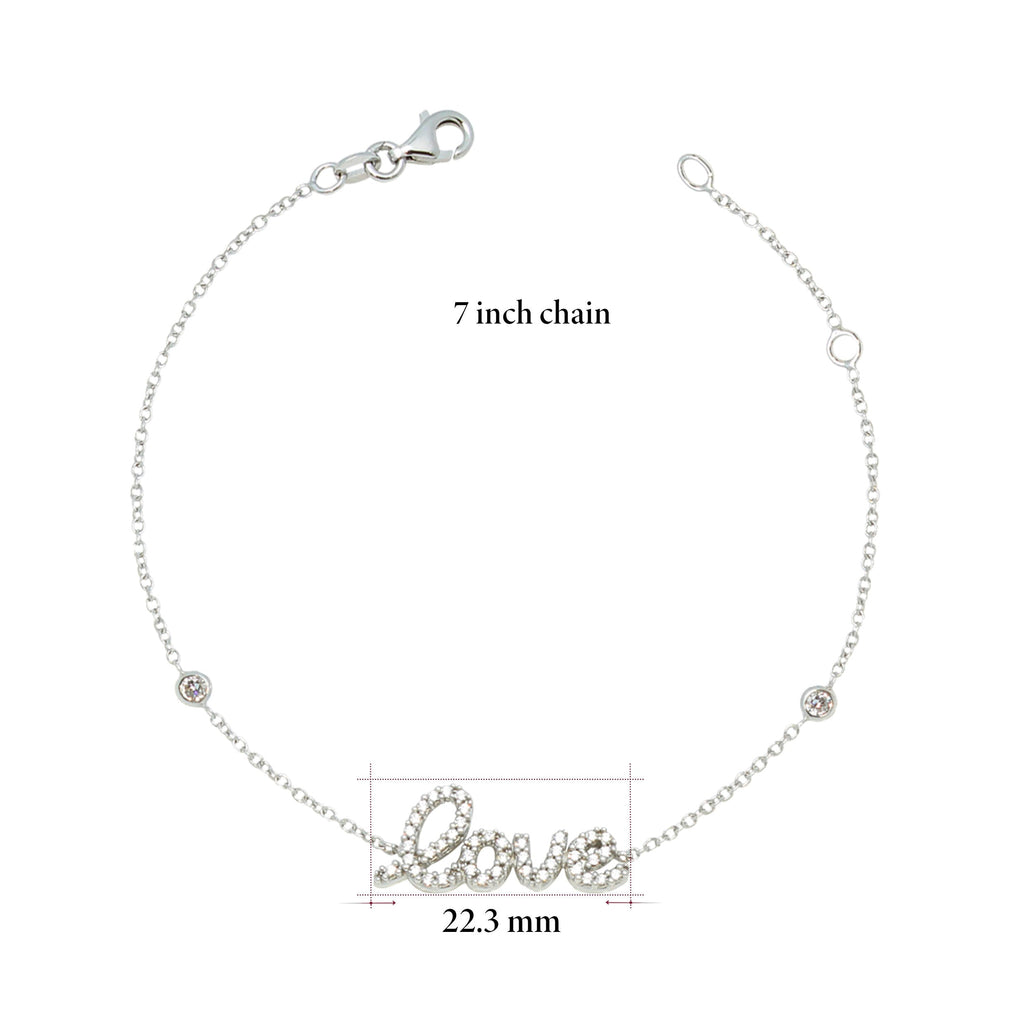 UNICORNJ Adult Tweens Teens 14k White Gold Cubic Zirconia Pave Love Bracelet 7" Italy