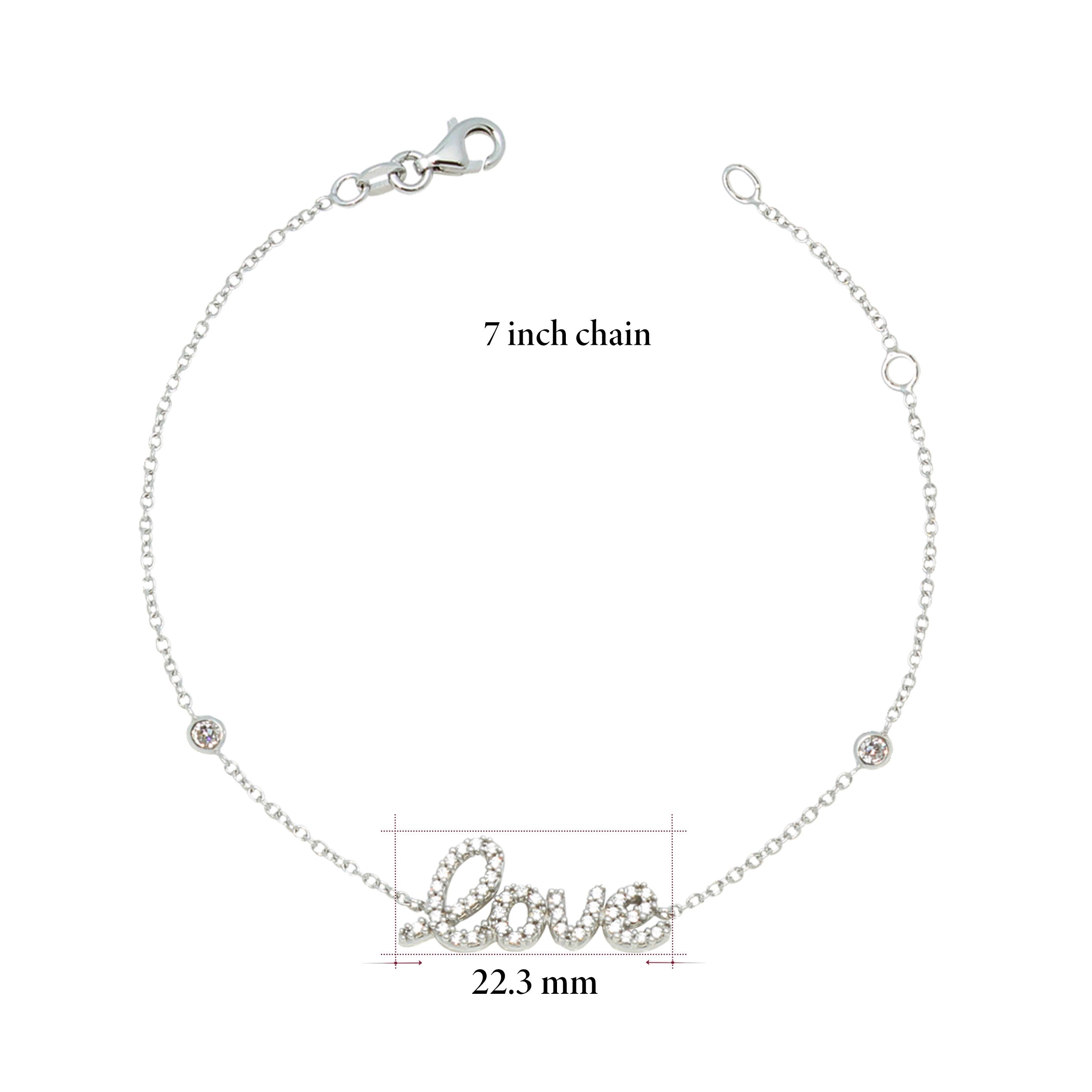 UNICORNJ Adult Tweens Teens 14k White Gold Cubic Zirconia Pave Love Bracelet 7" Italy