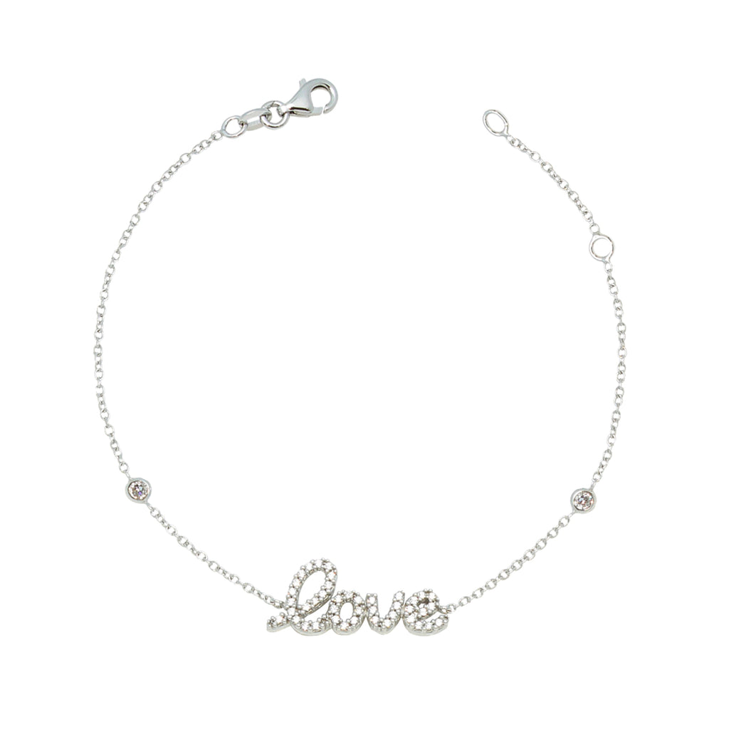 UNICORNJ Adult Tweens Teens 14k White Gold Cubic Zirconia Pave Love Bracelet 7" Italy