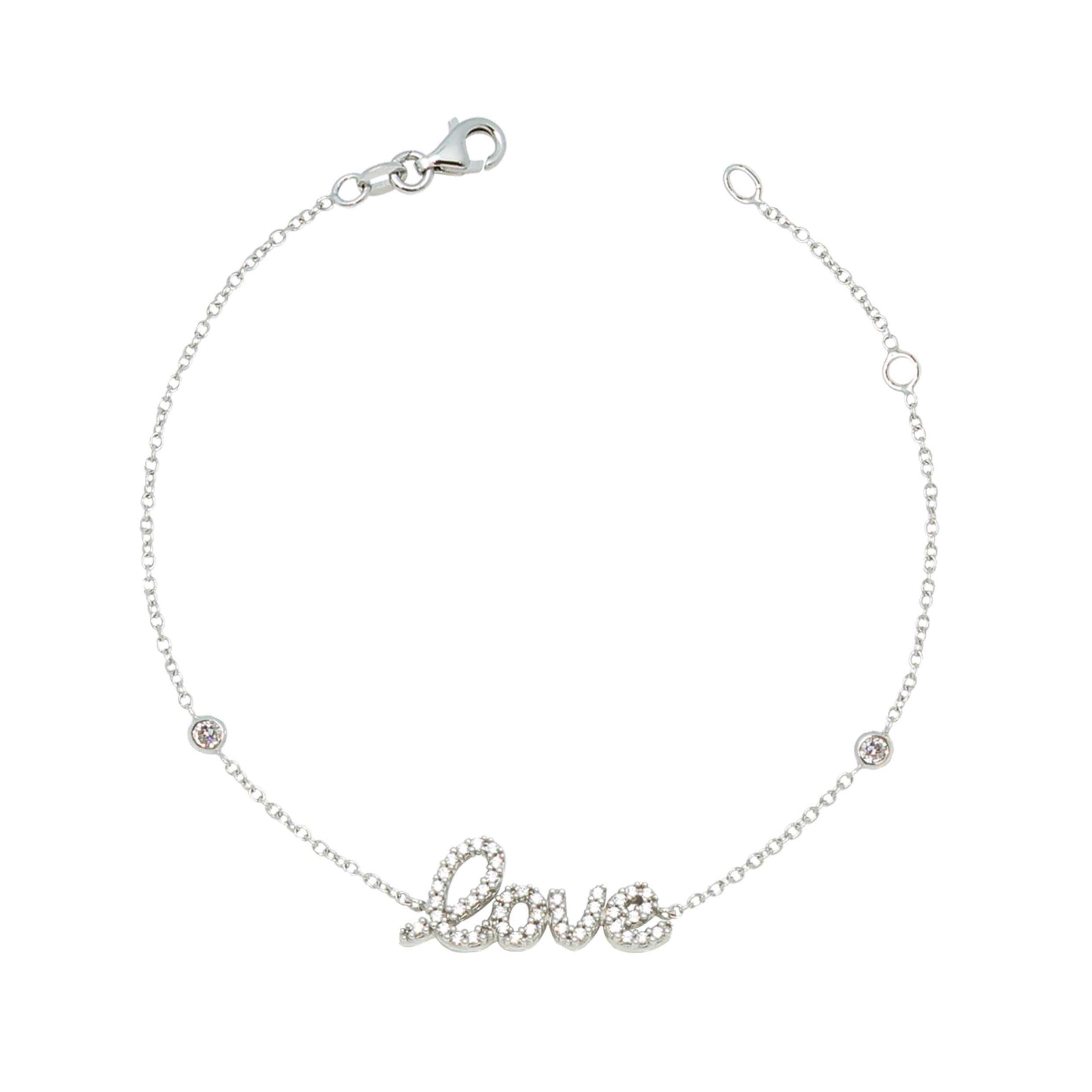 UNICORNJ Adult Tweens Teens 14k White Gold Cubic Zirconia Pave Love Bracelet 7" Italy