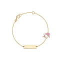 14K Yellow Gold Kids Girls ID Bracelet Cute Unicorn Charm with Pink Enamel Italy