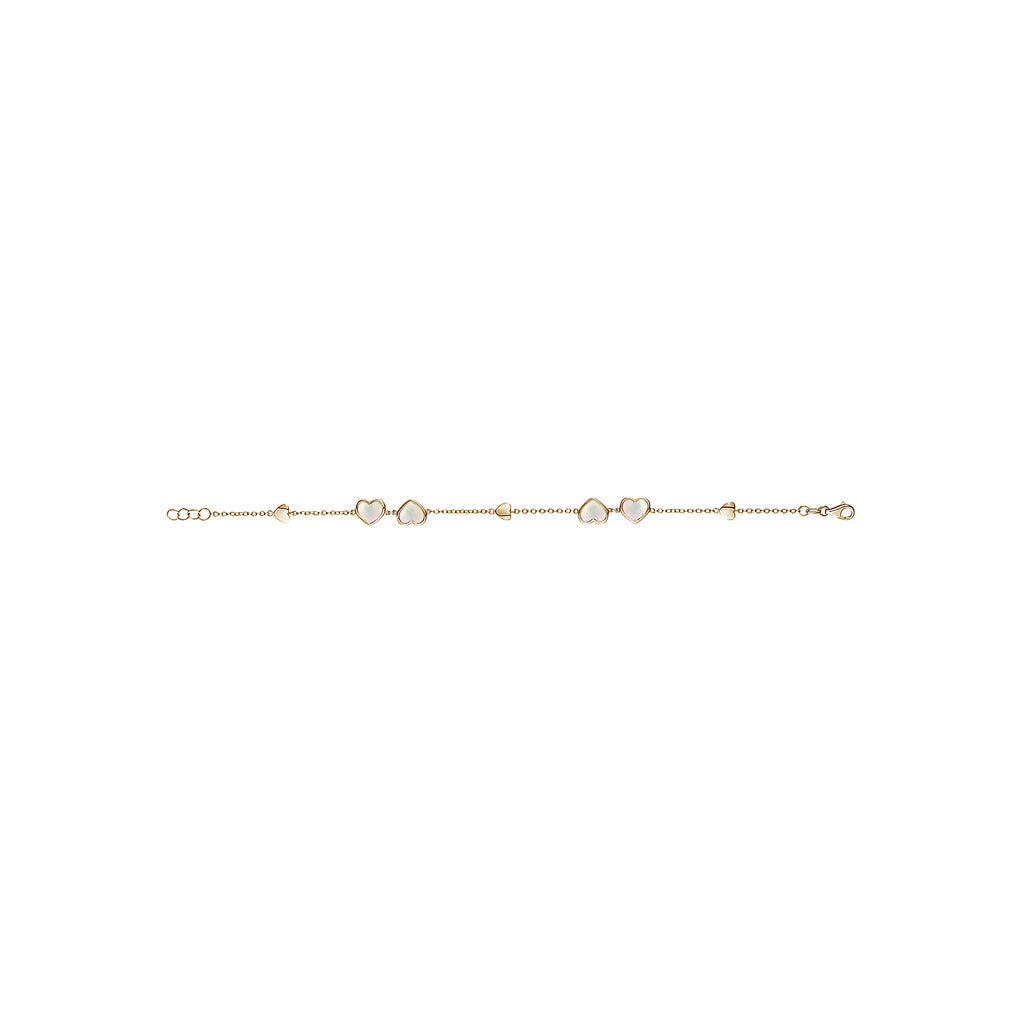 14K Yellow Gold Multiple Heart Bracelet Mother of Pearl or Pink for Girls and Women Italy 7"