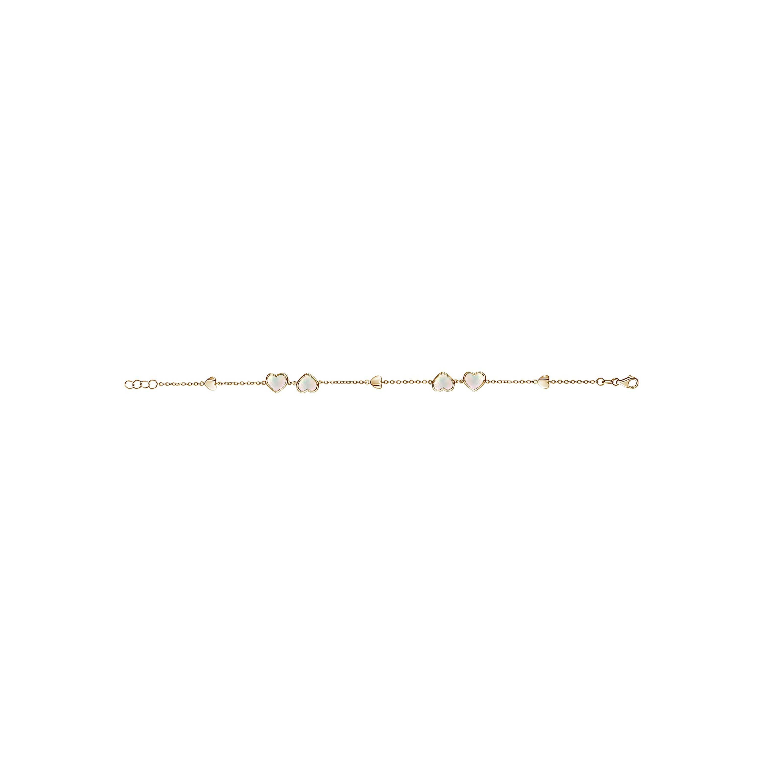 14K Yellow Gold Multiple Heart Bracelet Mother of Pearl or Pink for Girls and Women Italy 7"